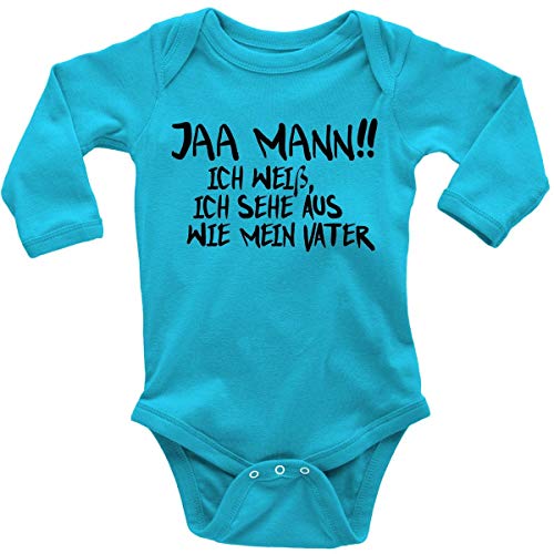 Mikalino Babybody mit Spruch für Jungen Mädchen Unisex Langarm Jaa Mann! Ich weiß, ich Sehe aus wie Mein Vater | handbedruckt in Deutschland | Handmade with Love, Farbe:Atoll, Grösse:56