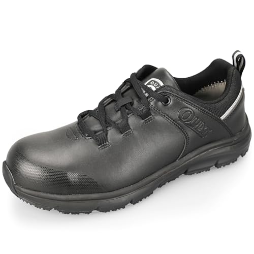 OUXX Men's Ultra Slip-Resistant Work Shoes for Health Care & Food Service, Lightweight Kitchen Shoes, Water & Oil Resistant, Steel Toe Cap(OX3301BK,US 9.5)