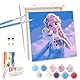 LAISU Eiskönigin Malen Nach Zahlen mit Rahmen Leinwand Pinseln Acrylfarben für Kinder, Junior und Erwachsene Anfänger, 20x20cm Kleine DIY Cartoon Prinzessin Gemälde Bastelset für Mädchen ab 6 Jahre