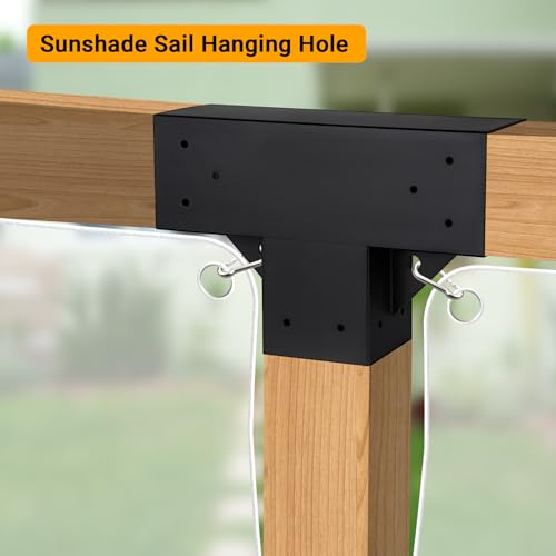 Neorexon Pergola Bracket Kit Elevated Wood Stand Kit Woodwork 4\" x 4\" (Actual 3.5\" x 3.5\"), Solid Steel Wooden Gazebo Kit for Outdoor, DIY Pergola Hardware Kit 2PCS 3-Way Bracket