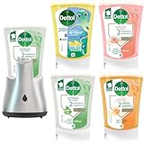 DETTOL Pack découverte - Kit No touch Aloe Vera Distributeur automatique + 4 Recharges No-Touch Savon Liquide Mains 250 ml - Action Nettoyante - Idéal au quotidien
