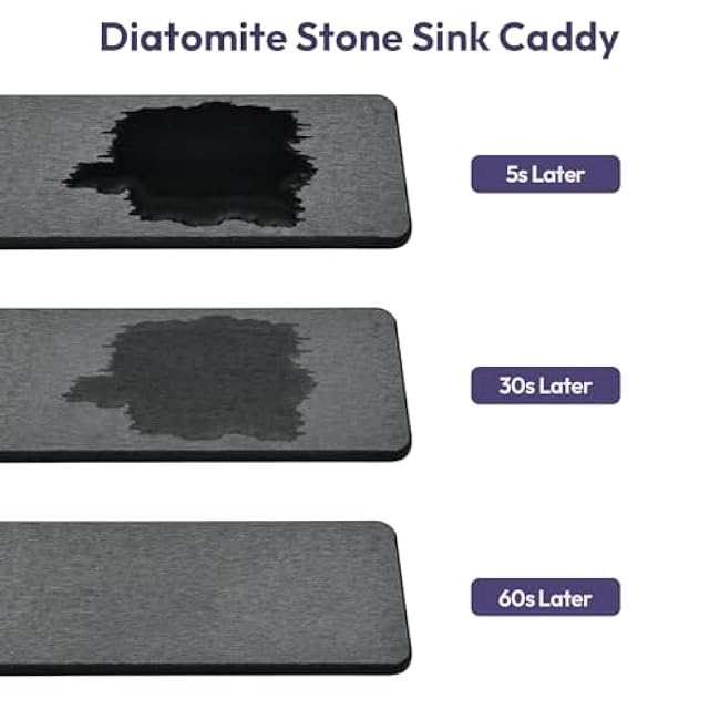 SWTYMIKI Kitchen Sink Caddy Organizer, Quick Dry Smiley Face Sponge Holder with Instant Drying Stone, Large Rustproof Sink Organizer for Kitchen Countertop Organization, Black