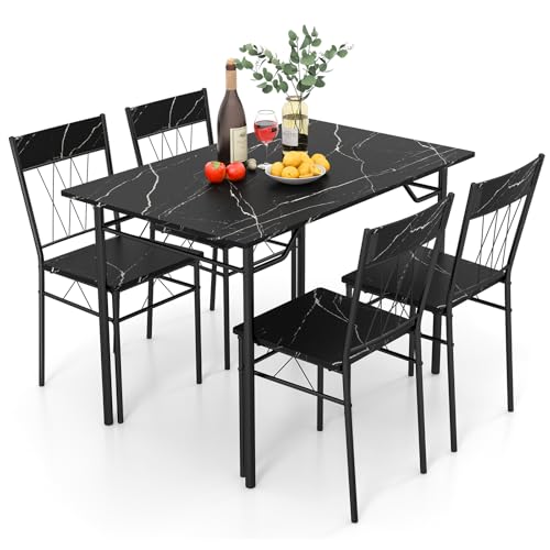 TANGZON Dining Table and Chairs Set 4, 5 Pieces Wooden Kitchen Ta...