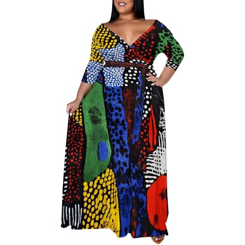 Image of SUZONANA Women's Plus Size Maxi Dresses Casual Loose Short Sleeve Long Maxi Dress with Belt Wedding