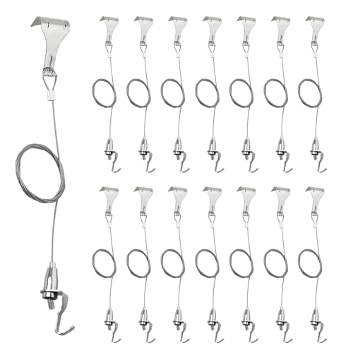 Image of 15 Pcs Picture Rail Hooks Molding Hooks Picture Rail Hangers,Adjustable Picture Wire Hooks Kit with 3ft (1 m) Length Cable with Loop,Picture Hanging Kit for Frames,Light Lamp,Billboards,Basket