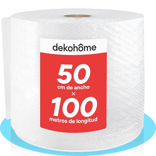Dekohome Rollo Plastico Burbujas Embalaje, 50cm (A) y 100m (L). Papel burbuja perfecto para Protección de Objetos Frágiles, Mudanzas, Embalajes y Envíos