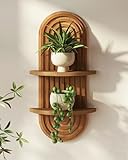 Bamworld Boho Wall Decor Brown Plant Wall Shelf, Mid Century Modern Decor Hanging Plant Shelf, 2-Tier Wooden Floating Shelves for Home, Bathroom Bedroom Living Room, Office Holding Planter Decoration