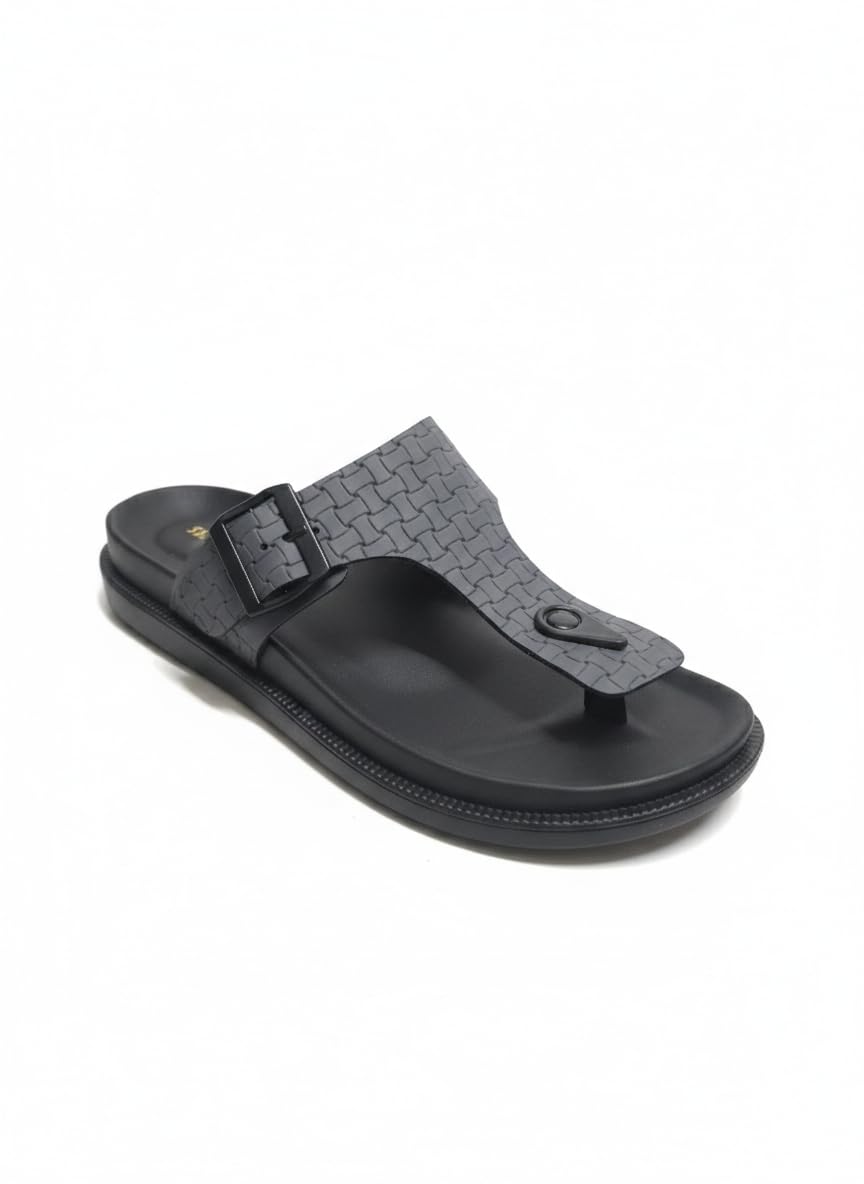 UrbanWeave Luxe T-Strap Slippers for Men | Premium Faux Leather Textured Upper | Adjustable Buckle | Cushioned Comfort Footbed | Anti-Slip Sole | Stylish Casual & Ethnic Wear Sandals-image-25
