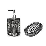 Halloween Skull Soap Dispenser with Rust Proof Pump, 2 Pcs Refillable Resin Punk Skeleton Liquid Hand Lotion Bottle and Soap Dish Holder Set for Kitchen Bathroom Home Decoration 460ml