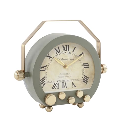 Image of Decor de Maison Brings Handcrafted Seraphic Marble Timepiece Table Clock for Home, Room, Office, Shelves Decor | Classic Non-Ticking Tabletop Battery Operated Analog Desk Clock (Green, Table Clock)
