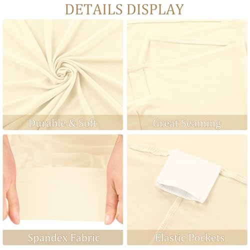 Image of 2 Pack 6FT Spandex Table Covers Washable Wrinkle Resistant Fitted Rectangle Tablecloth for Folding Table Wedding Party Birthday Banquet Bar Events(Beige)