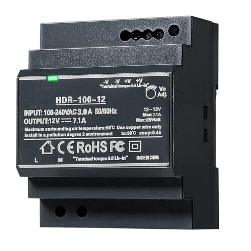 Image of Jadeshay DIN Rail Power Supply, 100W 12VDC 7.1A Switching Power Supply with Overload Protection and Stable DC Output (HDR-100-12)