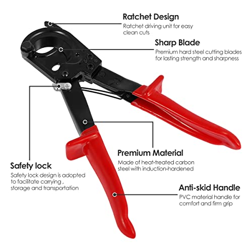 Ratchet Cable Cutter, Portable Cable Cutter and Ratchet Wire Cutter Cutting Below 240mm² Lightweight Cutting Hand Tool with Anti-Slip Handle and Safety Lock for Wire Cable - Thumbnail 5