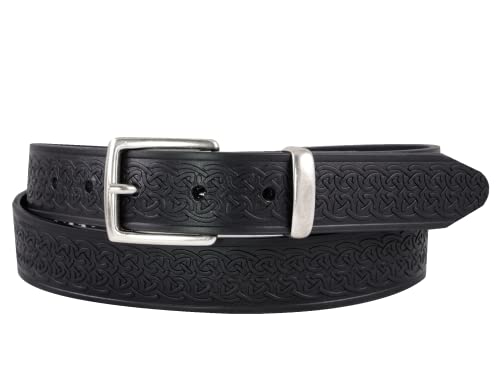 Biddy Murphy Men's Italian Leather Celtic Embossed Belt Black, Imported, 1.25 Inch, 32-34