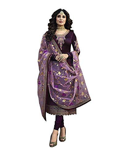 GRC Indian Dresses for Women Ready to wear Satin Georgette Indian Clothes for Women Embroidered Designer Churidar Dress (Medium, Purple)