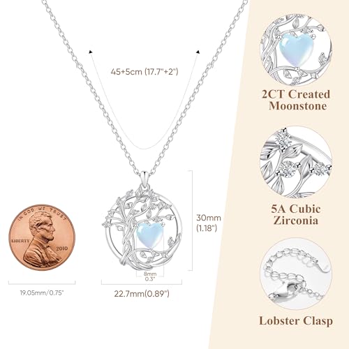 925 Sterling Silver Moonstone Necklace, College Graduation Gifts for Women, Moonstone Tree of Life Pendant June Birthstone Necklace Jewelry for Women, Inspirational Birthday Graduation Gifts for Best Friend Sister Daughter Gift — view 5