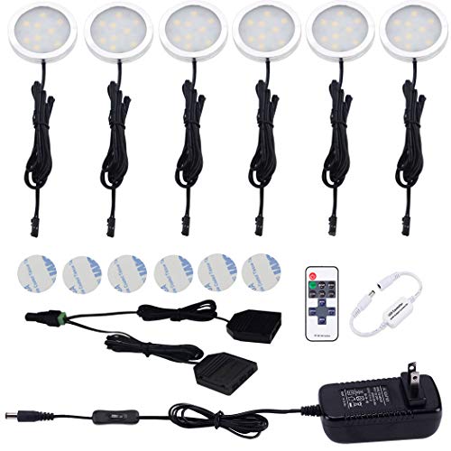 Aiboo 12V LED Under Cabinet Lights Kit 6 Pack Black Cord Aluminum Puck