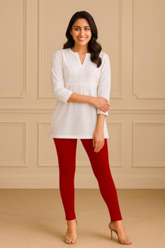 Image of Amazon Brand - Anarva Women's Super Cotton Combed Slim Fit Elastane Stretch Comfort Ankle Length Leggings with Ultrasoft Waistband