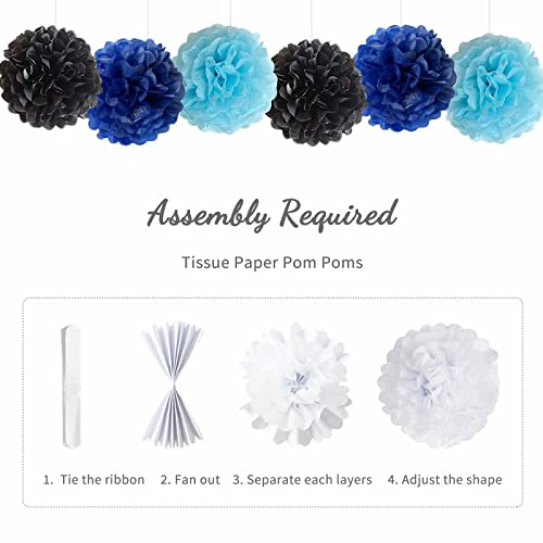 ANSOMO Blue and Black Happy Birthday Party Decorations for Boys Men Banner Balloons Navy Royal Light Blue Pom Poms Foil Curtain Décor Supplies 13th 16th 18th 20th 30th 40th 50th 60th 70th 80th - Image 8