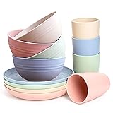 Deitybless Wheat Straw Dinnerware Sets for 12pcs(Eco friendly & Reusable Plates, Cups, Bowls and...