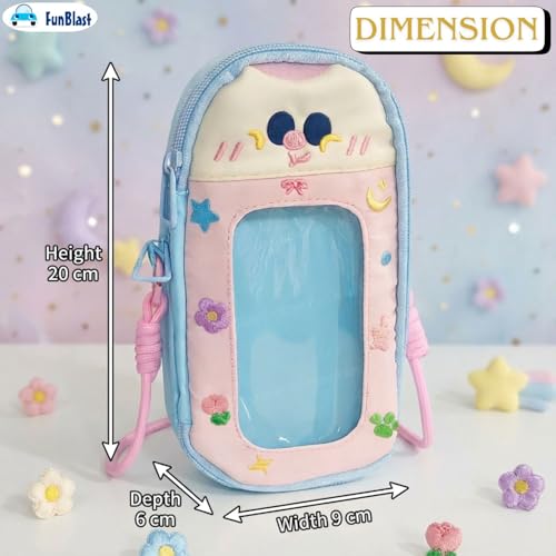 Image of FunBlast Pencil Pouch for Kids, Girls - Large Capacity Multipurpose Stationery Zipper Pouch with Hanging Strap for Kids & Adults, Kawaii Aesthetic Pencil Case Organizer for Girls (Blue-)