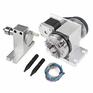 CNC Milling Machine Rotational Axis CNC Router Rotary Table Rotary a axis 4th Axis 65mm 3 Jaw Chuck Dividing Head w/ Nema17 stepper motor w/ 54mm Tailstock Reducing ratio 4:1 for CNC Engraving Machine