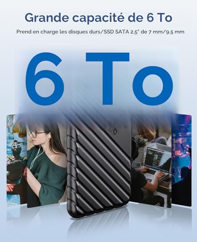 ORICO Boitier Disque Dur 2.5, 6Gbps USB C 3.1 Gen 1 Boitier Externe Disque pour SATA HDD et SSD de 2,5'' et 7/9.5 mm, accélération UASP, Trim, sans Outils(Noir-ABS-25PW1C) – vue 4