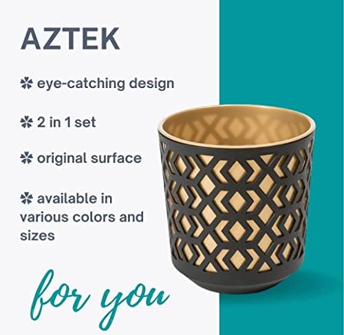 SimplyTheBest Flowerpot | Ø 14 cm H 15cm | Balcony Garden Container Bucket | Two parts | Organizer box decor | Mix! Match! Play! (Black + Gold)