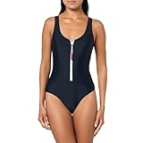 Tommy Hilfiger レディース オーバーショルダー ハーフジップ ワンピース水着, スカイ キャプテン, Small