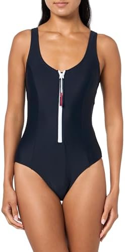 Tommy Hilfiger Women's Over the Shoulder Half Zip One Piece Swims...