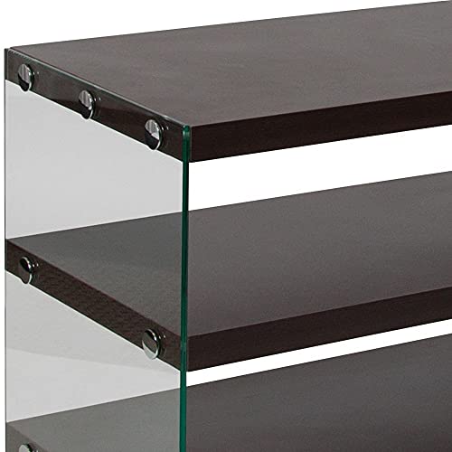 Flash Furniture Wynwood Collection Dark Ash Wood Grain Finish Tv Stand With Shelves And Glass Frame #TOP3