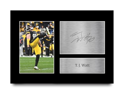 HWC Trading T. J. Watt Pittsburgh Steelers Gifts Printed Signed Autograph Picture for American Rules Football Memorabilia Fans - A4