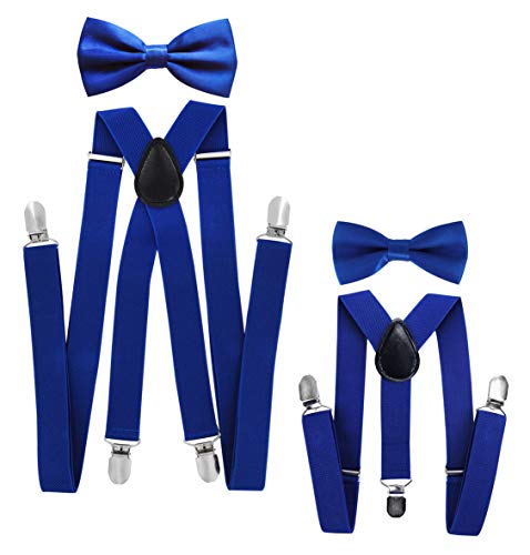 axy® Vater-Sohn Partnerlook Hosenträger mit Fliege Set für Herren-Damen-Kinder (Blau (Herren 2,5cm + Kinder Hosenträger Breit 2,5cm))