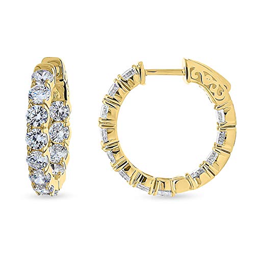BERRICLE Yellow Gold Flashed Sterling Silver Cubic Zirconia CZ Medium Fashion Hoop Huggie Earrings 0.9