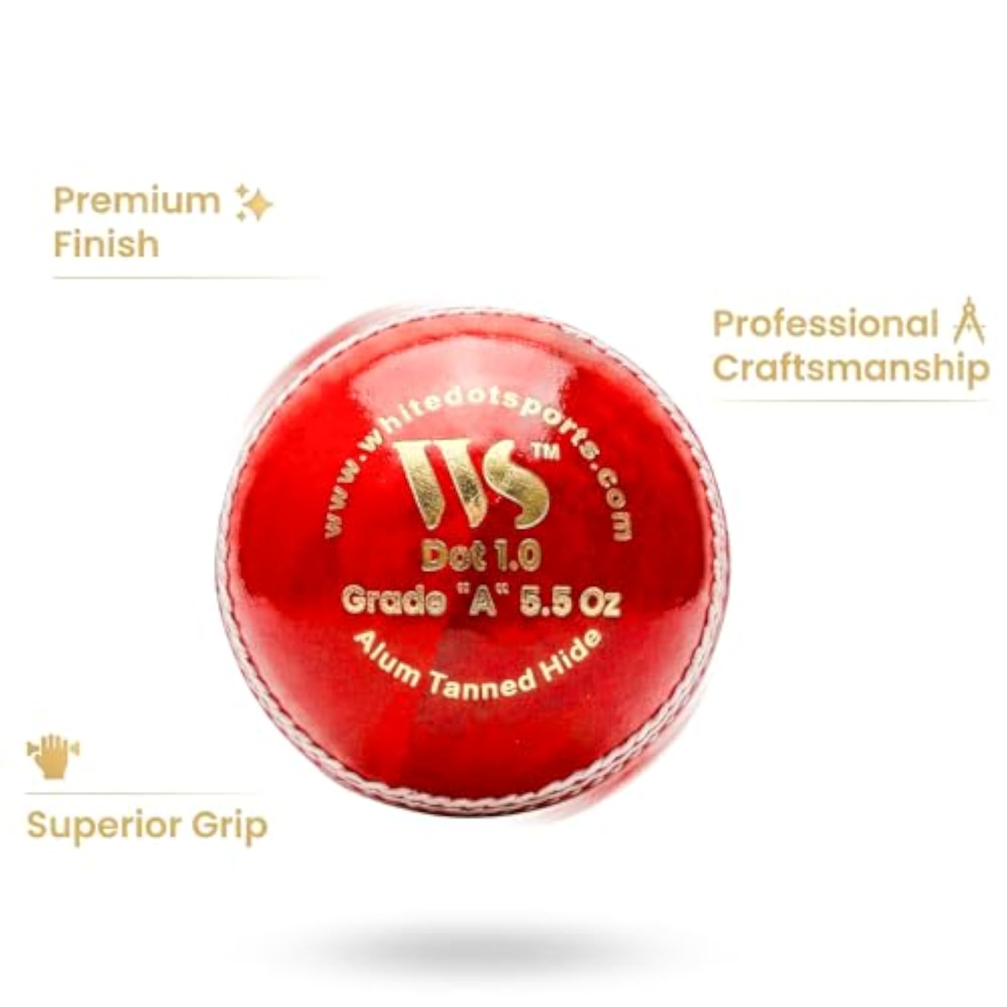 Dot 2.1 Leather Cricket Ball, Red, Pack of 1
