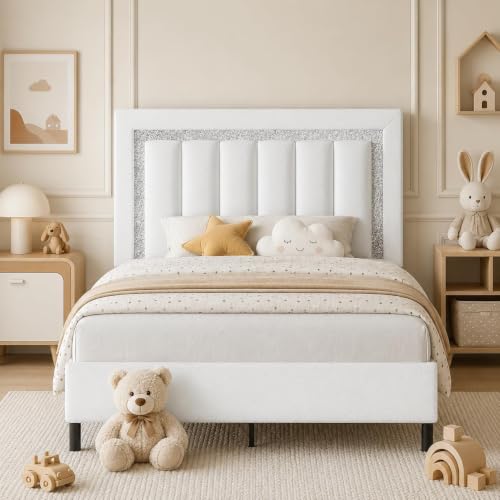 HOMBCK Twin Bed Frames for Kids with Faux Leather Upholstered Headboard HOMBCK Twin Bed Frames for Kids with Faux Leather Upholstered Headboard - Image 1
