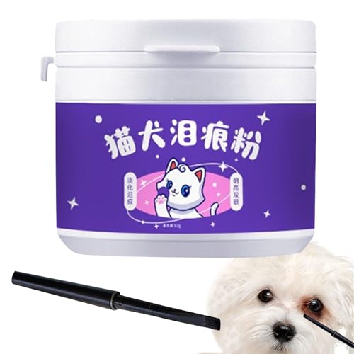 Tear Stain Powder - 60g Formula, Absorbent Care, Gentle Cleaning, Brush Included | Remover for Reducing Eye Marks On Dogs Cats by Absorbing Moisture, Keeping Facial Dry, Neat Appearance, Daily