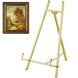 Leinuosen Metal Easel Stand 16.5' H x 8.7' W x 4.3' D Table Top Easel Stand for Display Tripod Art Picture Mirror Modern Plate Holder for Display Book Photo Wedding Sign(Gold,1 Pcs)