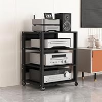 Dernoing 3/4/5-stufiger Rack mit Rädern, Audio Regal aus Holz & Metall, Tragkraft 200 kg Medienständer mit Verstellbaren Ablagen, für Wohnzimmer,Spielzimmer,Entertainment-Center (4H) – Ansicht 4