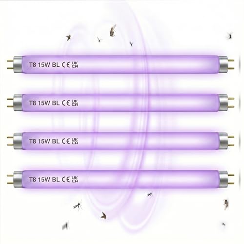 Image of SILVION 4-Pack T8 15W UVA Fly Killer Bulbs with 4 Starters (18 Inch / 450mm) - High-Intensity 365nm Replacement Tubes for 30W Bug Zappers - Compatible with EazyZap, Flymatic, Vermatic