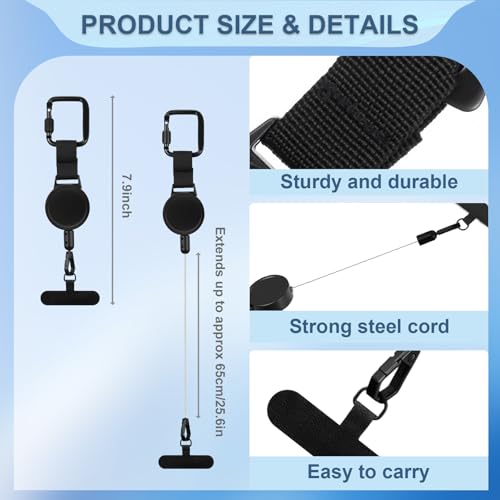 Sabary 6 Pcs Anti-theft Phone Tether Cell Phone Tether Universal Phones Lanyard Locking Carabiner Retractable for Ski Outdoor (Square) by Sabary - Used condition - Image 2