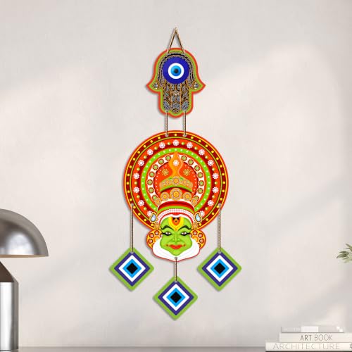 Image of Artvibes Kathakali Face Evil Eye Wall Hanging for Home Entrance Decor | Traditional Kerala Art Wall Decor with Nazar Battu Protection and Positive Energy Vastu Gift (WH 85149N)
