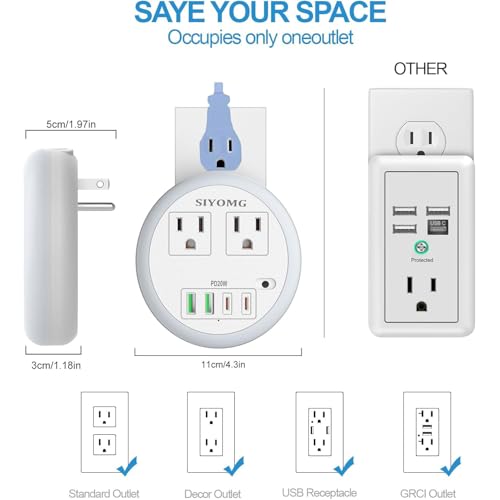 Image of LED Night Lights Plug into Wall, Plug in Night Light with 4 USB Ports and 2 Outlets, Smart Dusk to Dawn Sensor 6-Color Adjustable, Night Light for Bathroom Bedroom Hallway