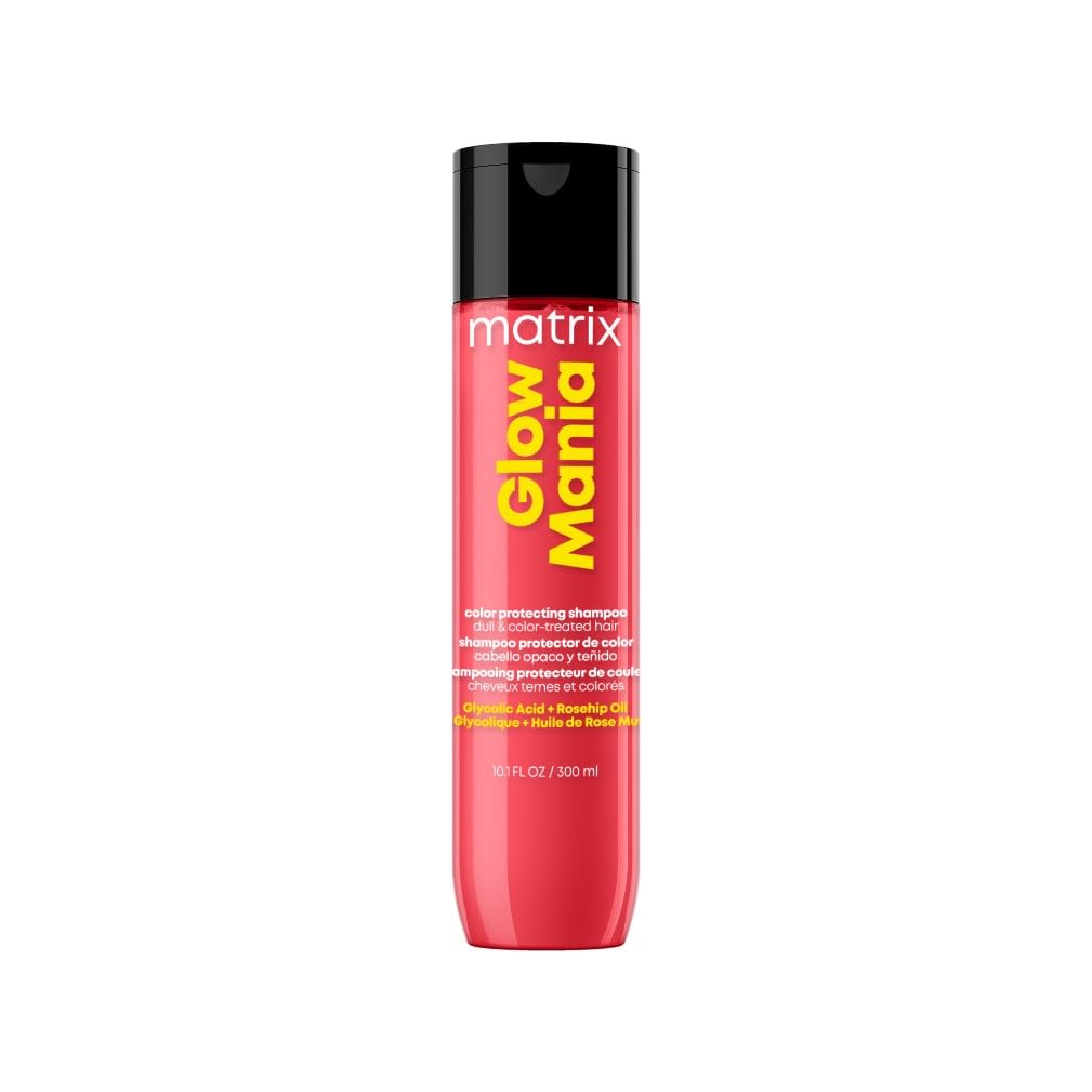 Matrix Glow Mania Colour Protecting Shampoo, Enhances Shine and Vibrancy with Glycolic Acid and Rosehip Oil, 300ml, For Dull and Colour-Treated Hair
