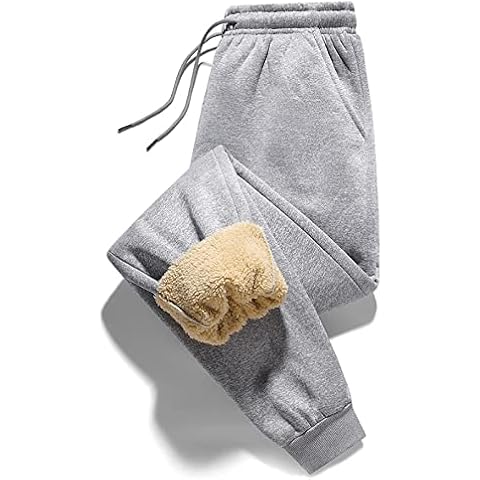 Sweatpants Men Sherpa Fleece Lined Pants,Winter Large Sizes Plush Warm Workout Jogger Sports Trousers with Pockets (2XL,Light gray) Cover