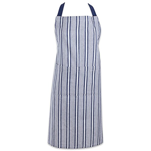DII Cotton Adjustable Stripe Chef Bib Apron with Pockets and Extra Long Ties