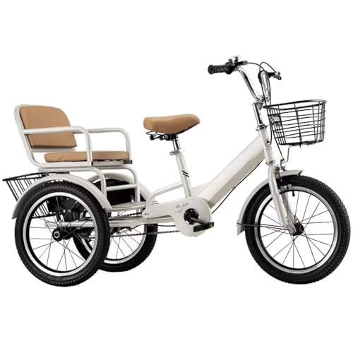 Triciclos tandem con asiento trasero,asiento trasero con cinturón,doble freno,triciclo para montar con pedales,cestas delanteras y traseras,bicicleta 3 ruedas,sillín y manillar regulables en altura