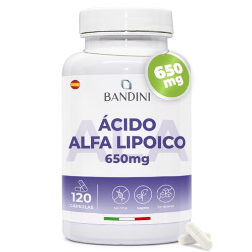 Bandini® Ácido Alfa Lipoico (ALA) 650 mg | 120 cápsulas de alta potencia para veganos | Máxima Absorción | Antioxidante Natural, ayuda a reducir la inflamación | Non GMO | Suministro para 4 meses