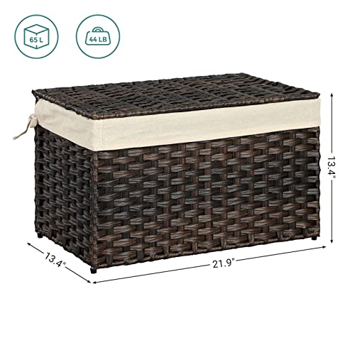 SONGMICS ストレージチェスト 蓋付き ストレージトランク コットンライナーとメタルフレーム ストレージバスケット 装飾ビン 寝室 クローゼット 洗濯室用 ブラウン