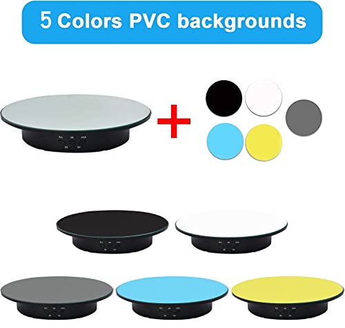 QINMAY 360 Degree Rotating Display Stand,360 Degree Photography Turntable with Remote Control,5 PVC Backgrounds,Battery/USB Power Supply for Photography Product Shows